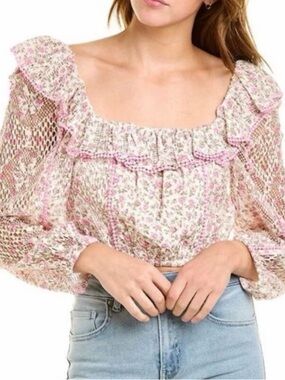 LOVESHACKFANCY dorabella crop cotton top in petunia pink size medium coquette